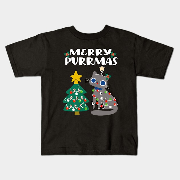 Merry Purrmas - For Christmas Holiday Cat Lovers Kids T-Shirt by Outrageous Flavors